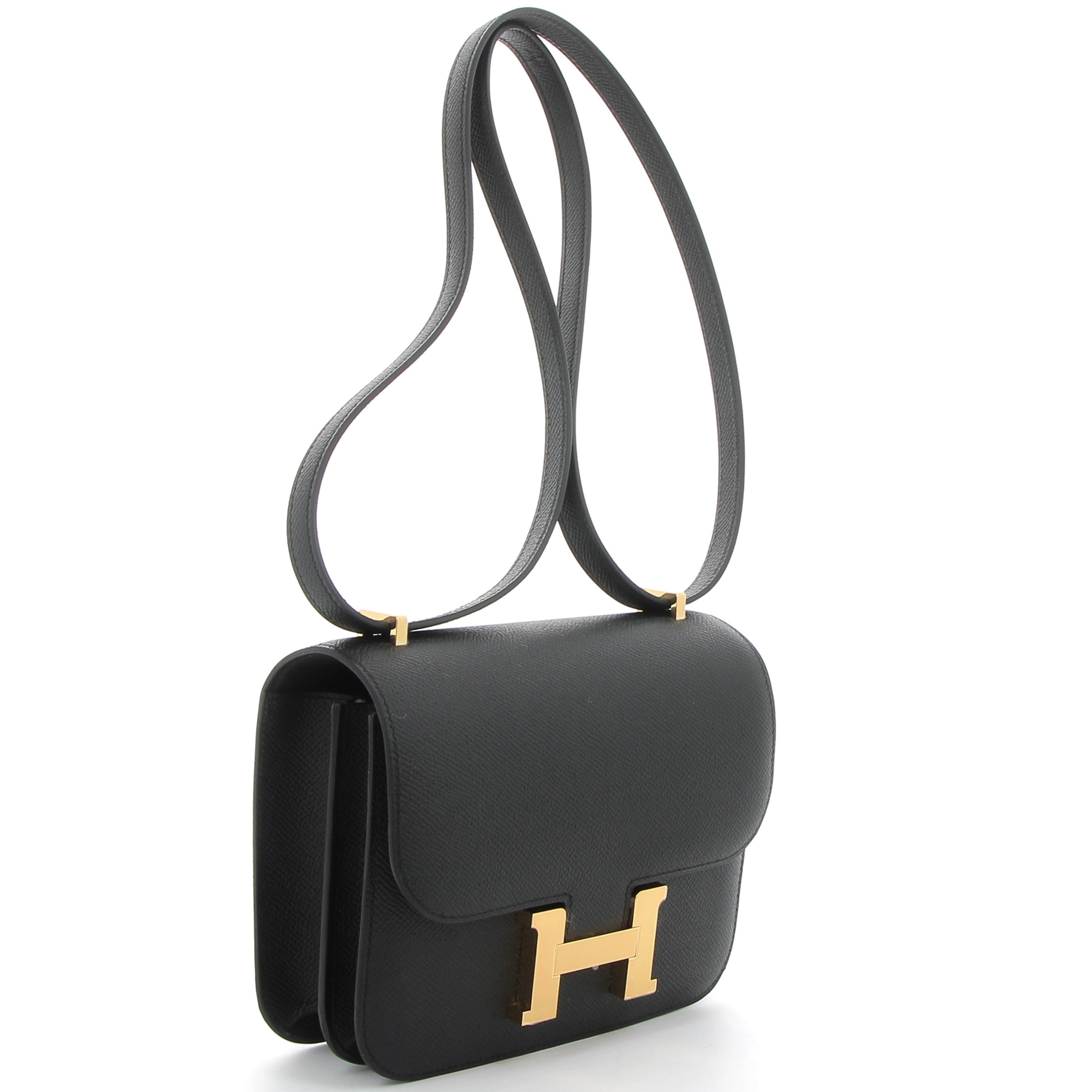 HERMES Constance 18 Noir Cuir Epsom Finition Or Brossé
