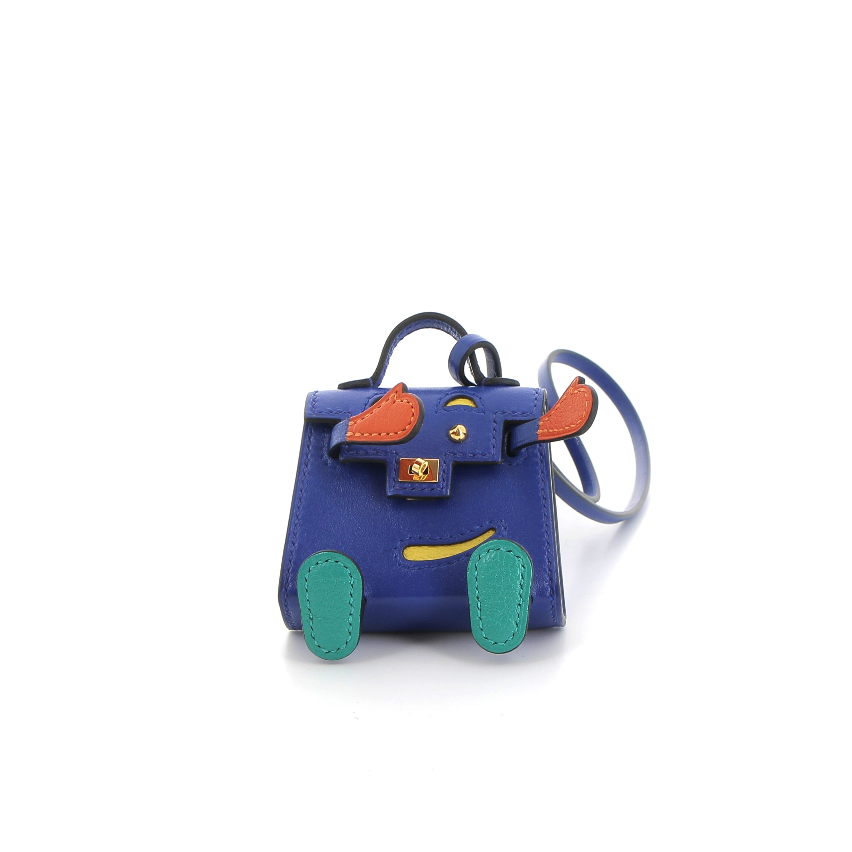 HERMES Charms Kelly Doll Bleu Electric/Feu/Jaune de Naples et Vert Verone